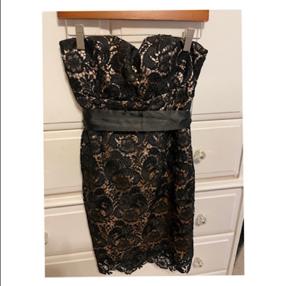 Black lace nude overlay minidress